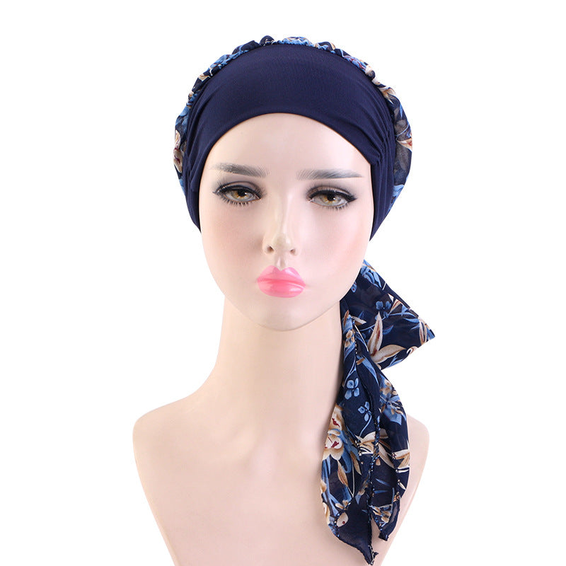 Cross-border Wide-brim Stretch Headband Stitching Chiffon Ribbon Tapes Hat All-match Ethnic Hat JDT-456B
