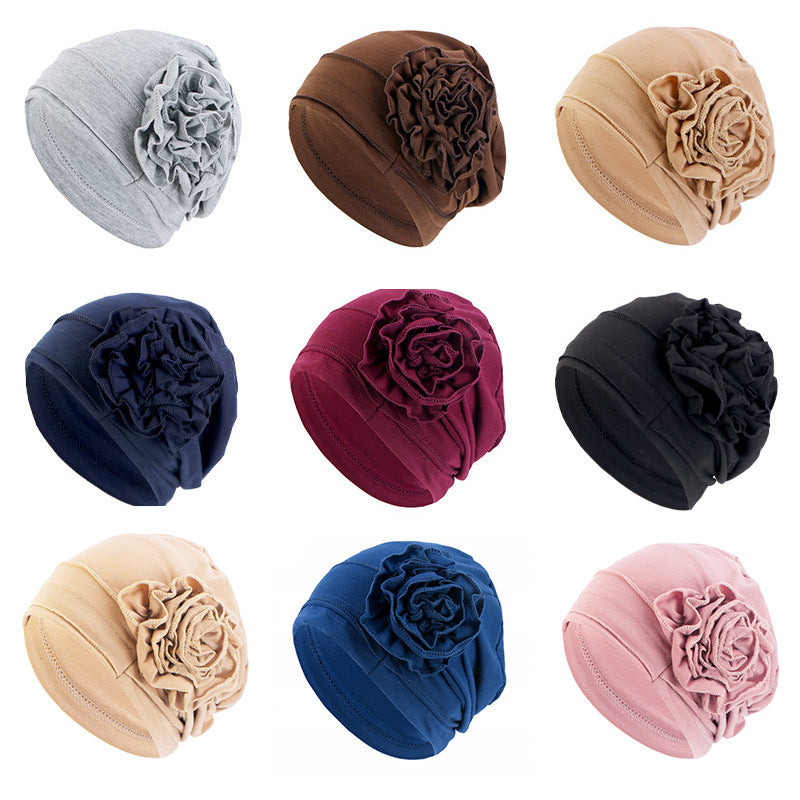 Cross-border new cotton flower elastic turf cap pullover cap moon cap chemotherapy cap JDT-417B