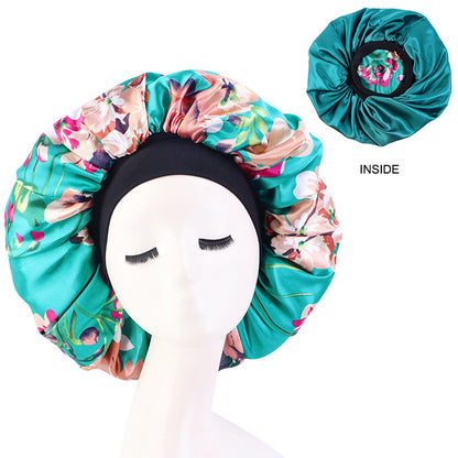 Cross-border Hot Selling Wide-brimmed Stretch Double-layer Sleeping Cap Sade Printed Extra Large Shower Cap Beauty Hair Care Cap