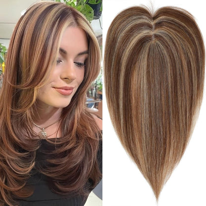 Hair Toppers for Women Real Human Hair 360° No Bangs Upgrade Lace Base Human Hair Toppers