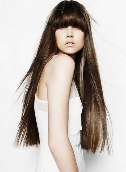 100% Human Hair Attractive Super Long Silky Straight Wig with Long Full Bang 24 Inches