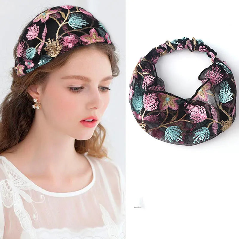 Women's Korean Style Floral Pattern Lace Material Hair Band Hair Accessories for Gift