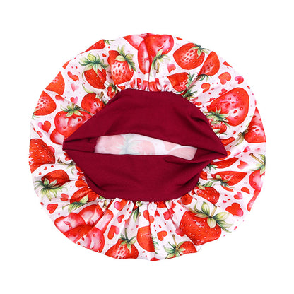 New Cross-Border Style Fruit-Print Wide-Brimmed Elastic Sleep Cap, Satin Nursing Cap, Head Wrap Cap Jdb-301A-5