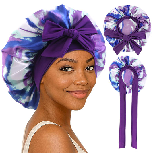Cross-Border Supply Tie-Dye Ribbon Satin Nightcap, Strap Nightcap, Knotted Hair Protection Cap Jdb-408J-3