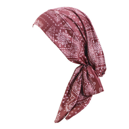 New Cross-Border Supply of Elastic Printed Ribbon Headscarf Hats, Head Wraps, Base Hats, Chemotherapy Hats