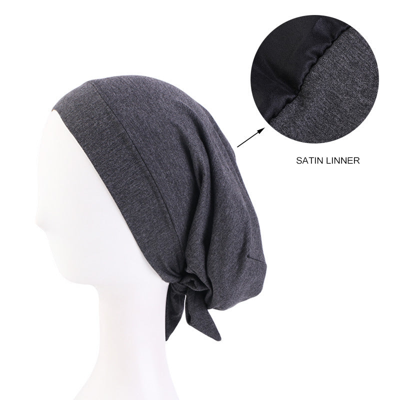 Mundell Strap Satin Lined Double Layer Nightcap Chemotherapy Cap Turban Hair Care Hat JDU-423C