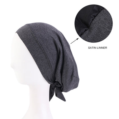 Mundell Strap Satin Lined Double Layer Nightcap Chemotherapy Cap Turban Hair Care Hat JDU-423C