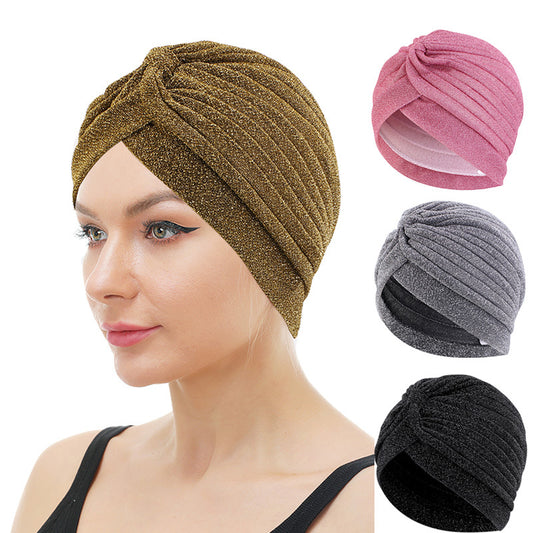 Ethnic Bright Silk Turban Hat Indian Hat Baotou Hat Chemotherapy Hat