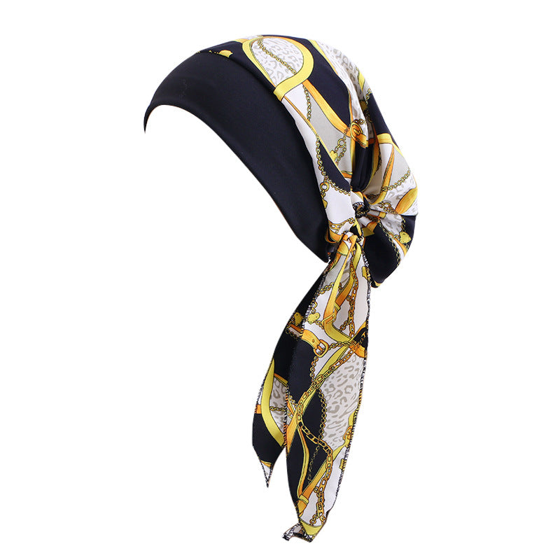 Ethnic Style Tie Tape Cap Elastic Wide Ribbon Baotou Cap Chemotherapy Cap Household Cap JDT-329C