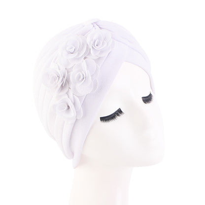 Rose accessories pleated headscarf cap thickened Indian hat ethnic style pullover cap JDT-16D