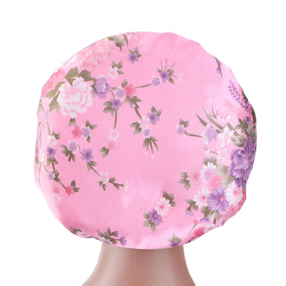 Printed wide-brimmed elastic hair band nightcap satin hair shower cap round cap Amazon hot sale toe cap TJM-301A