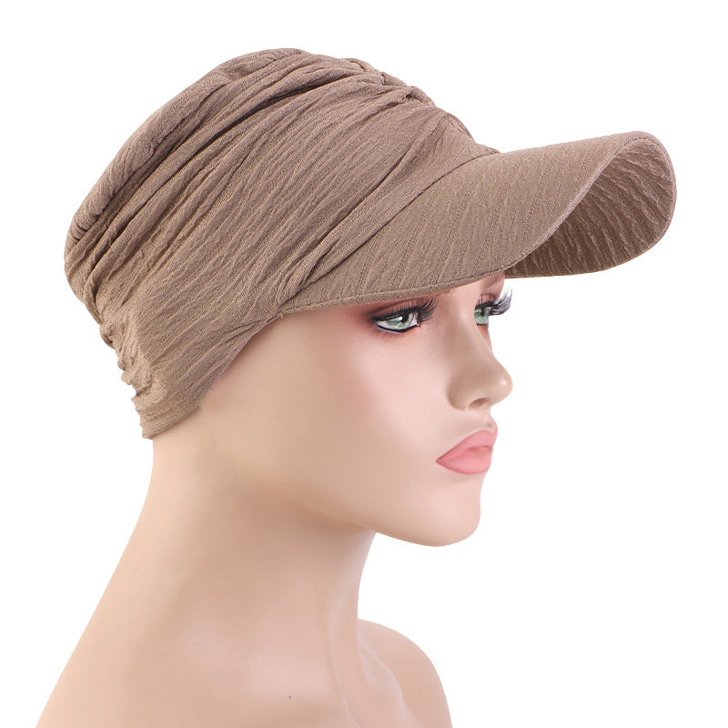 New Solid Color Pleated Style Baseball Cap with Brim and Headscarf, Sunshade Outdoor Sun Hat Jdt-234G