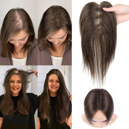 Hair Toppers for Women Real Human Hair Salt and Pepper Grey Human Hair Toppers 10 inch Dark Grey