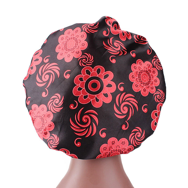 Printed wide-brimmed elastic hair band nightcap satin hair shower cap round cap Amazon hot sale toe cap TJM-301A