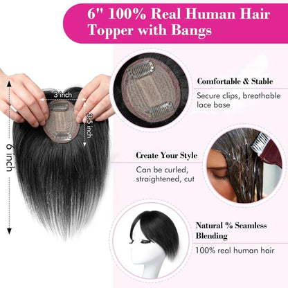 Human Hair wigs Pieces 6 Inch Hair Toppers Top Hair Extensions