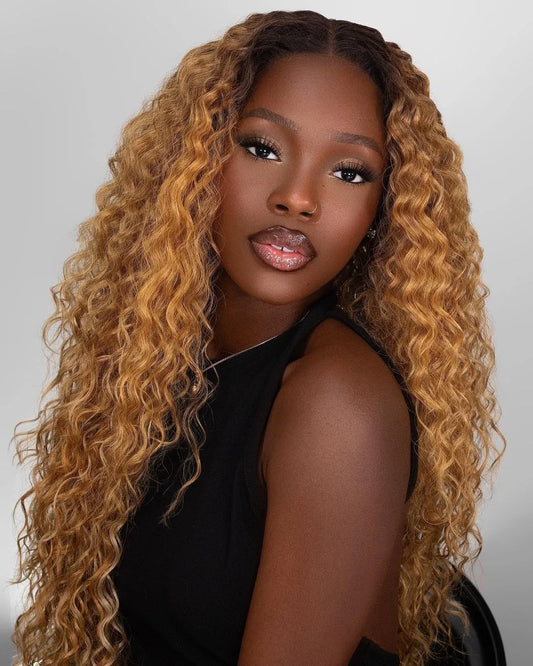 African American Women's Long Length Kinky Curly Human Hair Lace Front Cap Wigs 30Inch