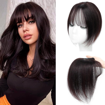 Hair Toppers for Women Real Human Hair, Bangs Hair Clip 360° 3D Cover Human Hair Topper with Bangs