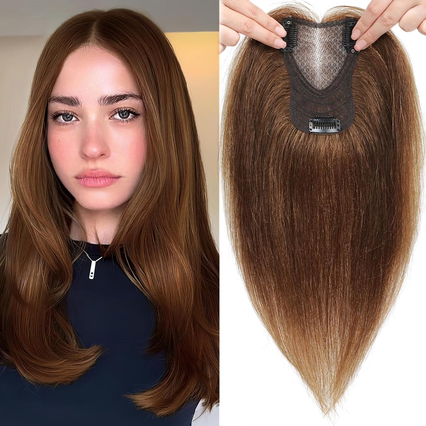 Hair Toppers for Women Real Human Hair 360° No Bangs Upgrade Lace Base Human Hair Toppers