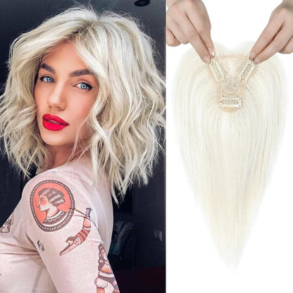 Real Human Hair Topper 10 inch Women Hair Toppers for Thinning Hair Light Grey Wigs