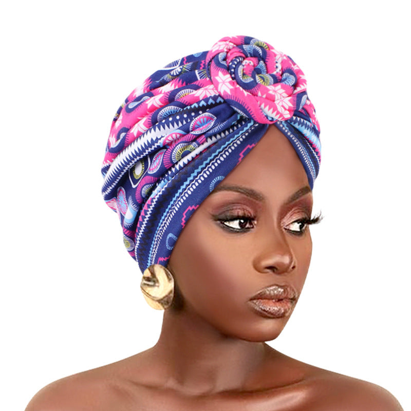 Amazon European and American ethnic style plate Flower headscarf cap elastic printing Indian cap chemotherapy cap TJM-342B