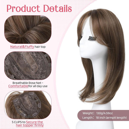 Short Layered Hair Topper with Bangs for Women with Thinning Hair 14 Inch 100% Human Hair Wigs Piece
