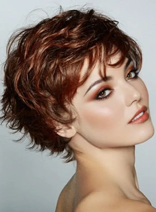 Graceful Short Feathered Pixie Haircut with Wispy Bangs Synthetic Hair Capless Wig 8 Inches