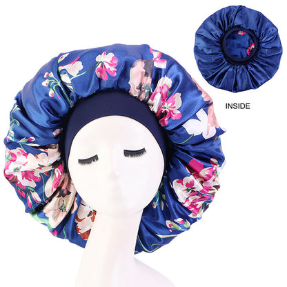 Cross-border Hot Selling Wide-brimmed Stretch Double-layer Sleeping Cap Sade Printed Extra Large Shower Cap Beauty Hair Care Cap