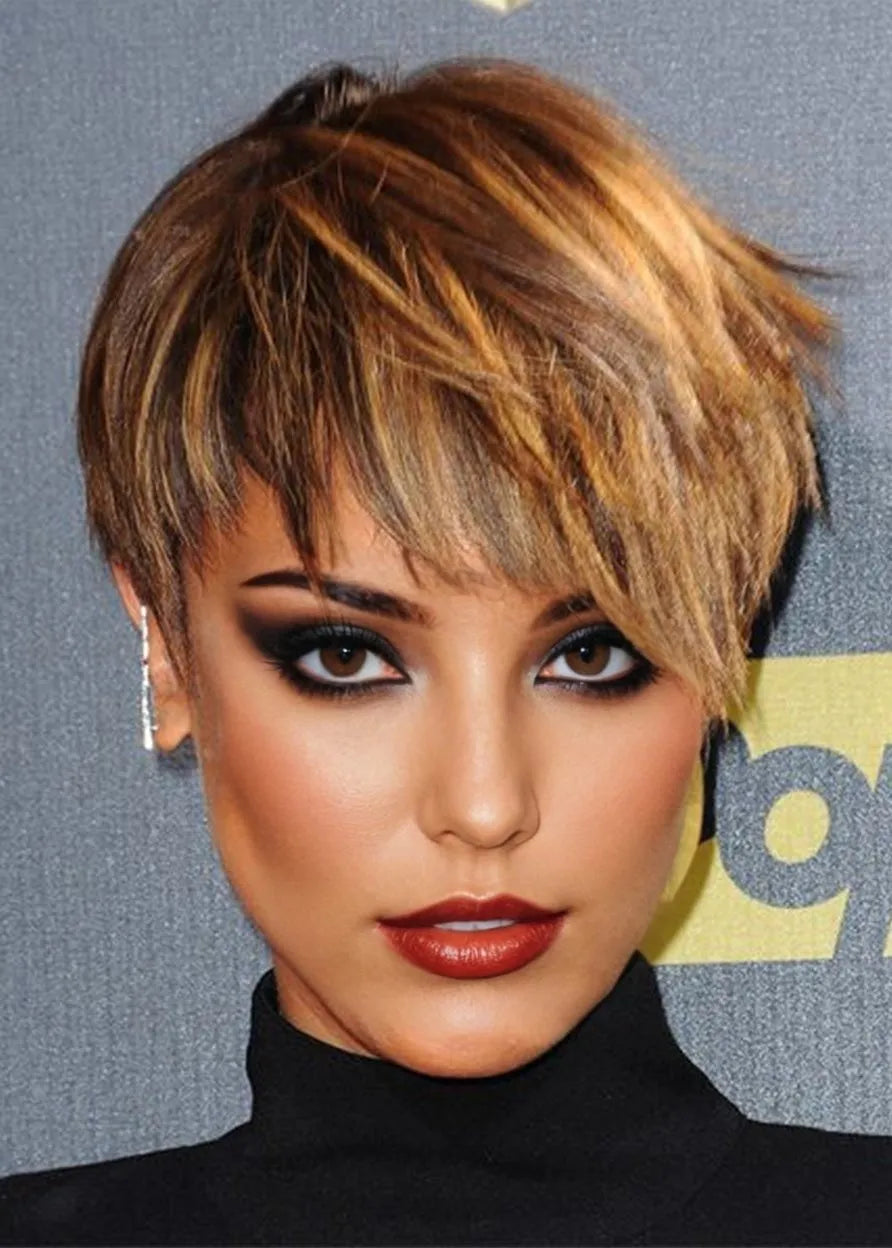 Damen-Perücke im Pixie-Schnitt, glatt, Bob-Stil, Kunsthaar, Lace-Front-Kappe, 10 Zoll