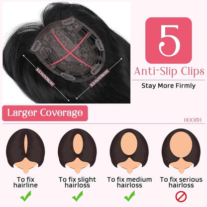 Short Layered Hair Topper with Bangs for Women with Thinning Hair 14 Inch 100% Human Hair Wigs Piece