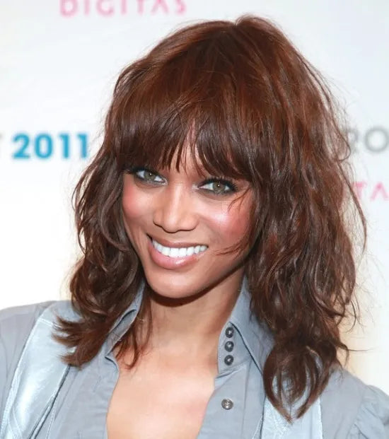 Tyra Banks's Medium Wavy Capless Wig 100% Real Human Hair 14 Inches