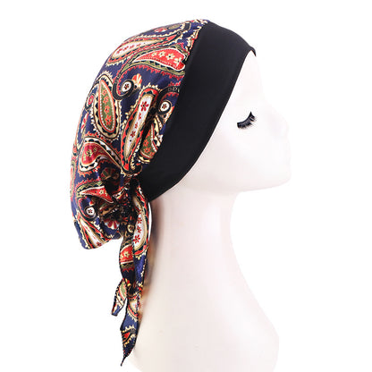 European and American popular long tail ribbon headscarf hat elastic wide-brimmed satin toe cap pirate hat JDT-329E