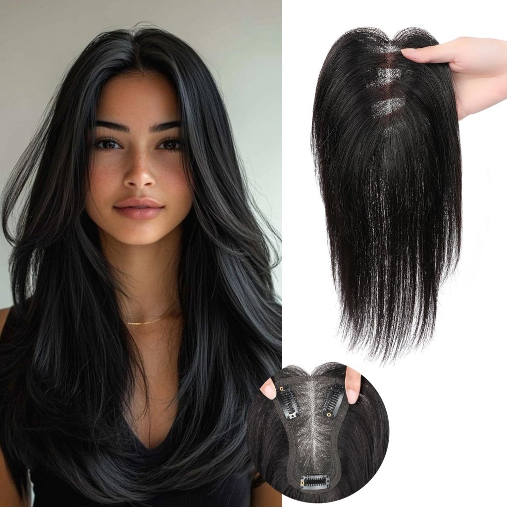 Hair Toppers for Women Real Human Hair Salt and Pepper Grey Human Hair Toppers 10 inch Dark Grey