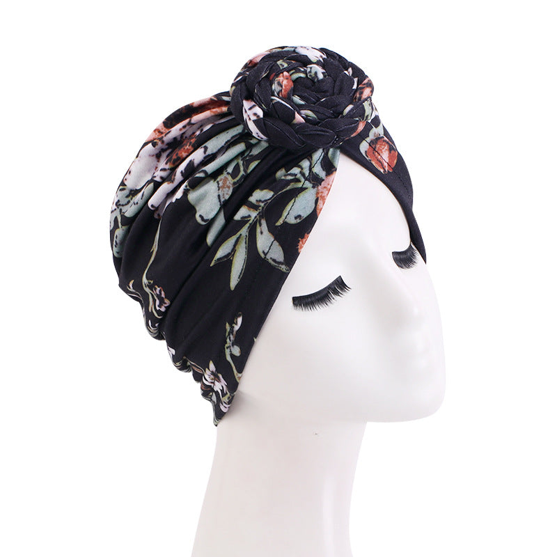 Pastoral Print Twist Braid Ball Twist Cap Snail Plate Flower Cap African Cloth Cap JDT-342C
