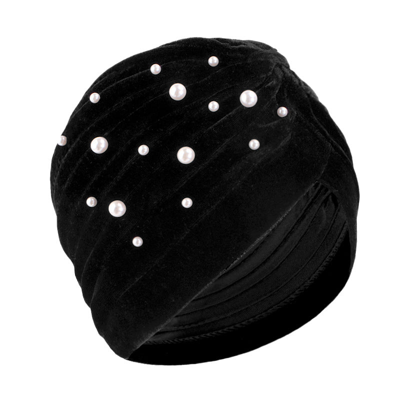 Cross-border supply starry Pearl Diamond flannel headscarf hat pleated Indian hat toe cap TJM-21F