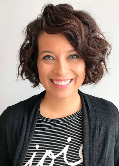 Women's Curly Wavy Short Bob Hairstyles Human Hair Capless Wigs 12Inch