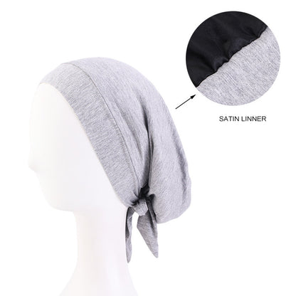 Mundell Strap Satin Lined Double Layer Nightcap Chemotherapy Cap Turban Hair Care Hat JDU-423C