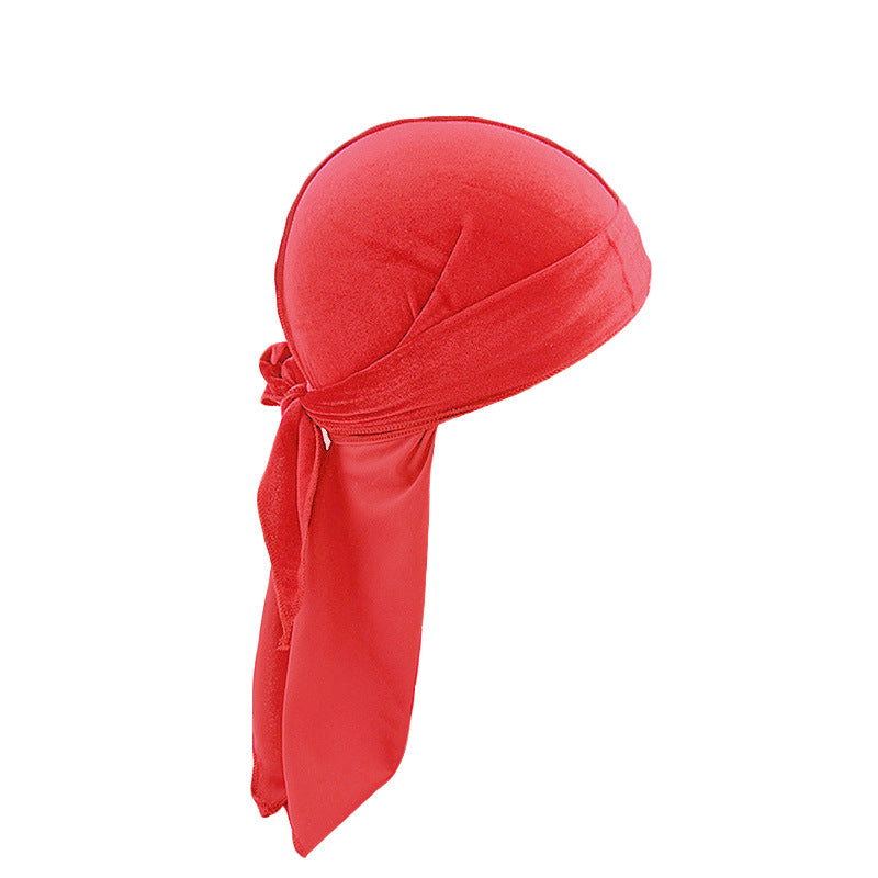 European and American fashion Korean velvet long tail pirate hat strap turban hat hip hop Cape velvet durags