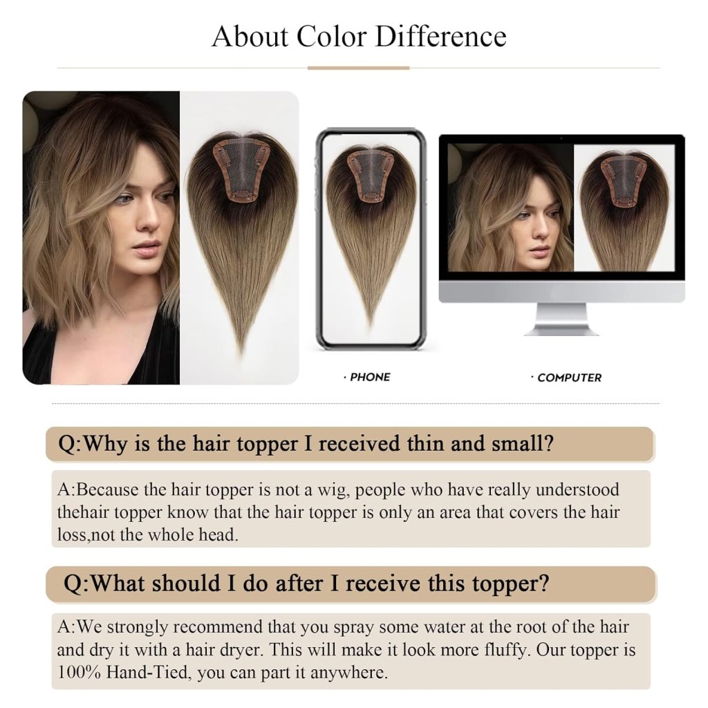 Remy Human Hair Toppers for Women Hand-Tied Hair Toppers with Swiss Lace Base 12in