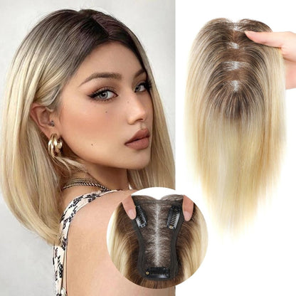 Hair Toppers for Women Real Human Hair Salt and Pepper Grey Human Hair Toppers 10 inch Dark Grey