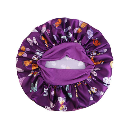 New Butterfly Print Elastic Sleep Cap, Satin Nursing Cap, Head Wrap Hat, Cross-Border Hat Jdb-301A-6