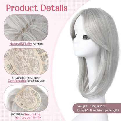 Short Layered Hair Topper with Bangs for Women with Thinning Hair 14 Inch 100% Human Hair Wigs Piece