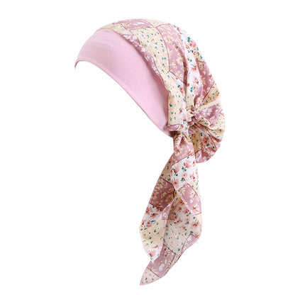 Ethnic Style Tie Tape Cap Elastic Wide Ribbon Baotou Cap Chemotherapy Cap Household Cap JDT-329C