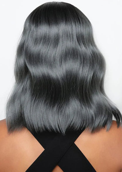 African American Women's Medium Hairstyles Body Wavy Human Hair Lace Front Wigs 18Inch