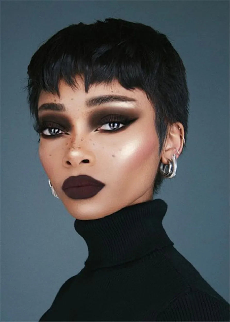 Boy Cut Short Weave Bump Hairstyle Human Straight Capless Women's Wigs 8 Inches