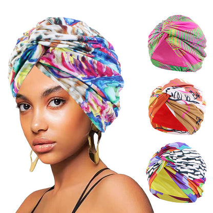 Cross border polyester lined cross headscarf hat, sleeping hat, toe cloth hat JDT-473D