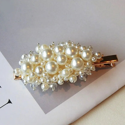 Women's Korean Style Pearl Inlaid Technic Barrette Hair Accessories For Prom Wedding Party Gift