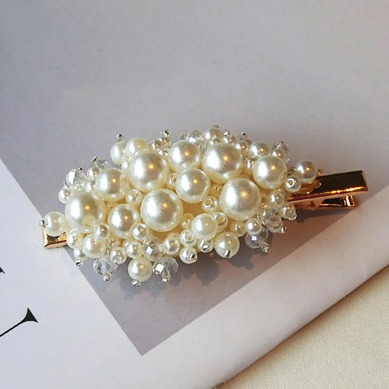 Women's Korean Style Pearl Inlaid Technic Barrette Hair Accessories For Prom Wedding Party Gift