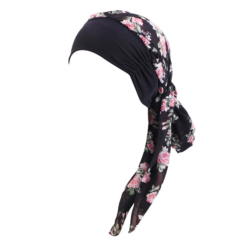 Cross-border Wide-brim Stretch Headband Stitching Chiffon Ribbon Tapes Hat All-match Ethnic Hat JDT-456B
