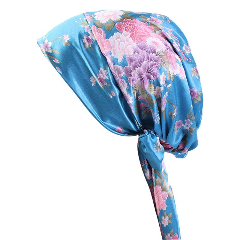 Cross-border source satin printed turban women's bandage turban hat pastoral style streamer braid hat TJM-226