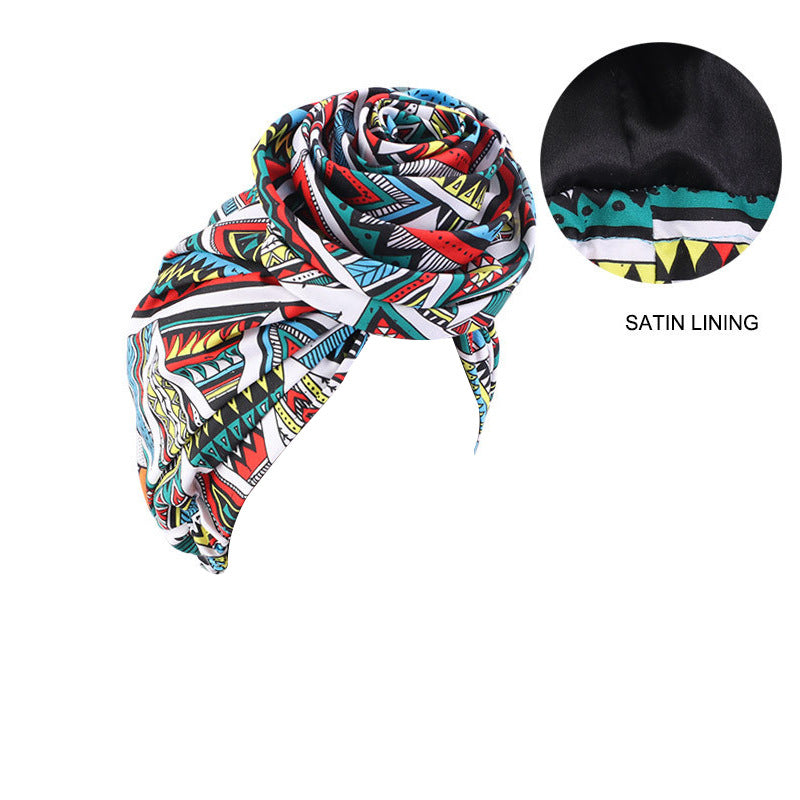 European and American Trendy Satin-Lined Turban Hat, Floral Hat, Amazon Headwrap Hat